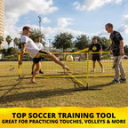 Crossnet Four Square Soccer Game - Outdoor Sport Games For Adults And Family - Soccer Tennis Nets For Backyard & Parks - Quick A