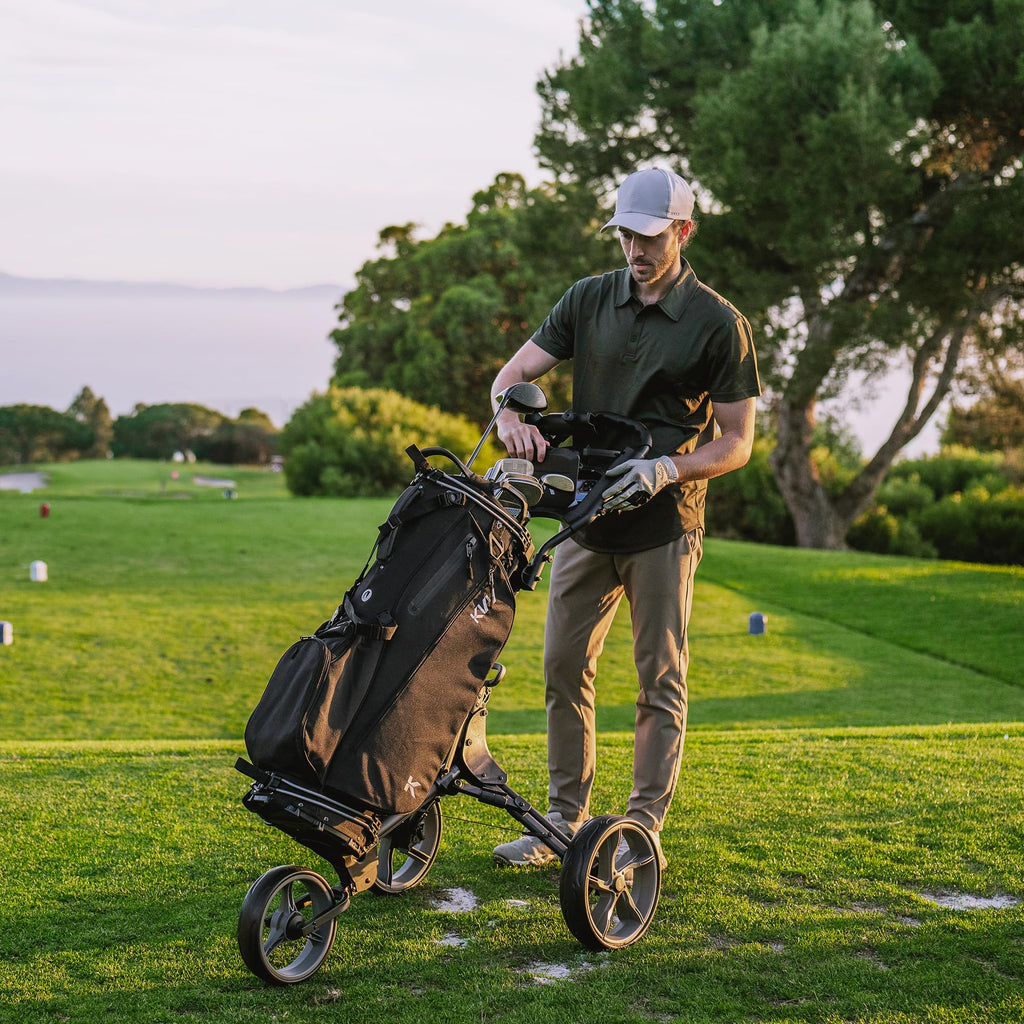 Kvv 3 Wheel Foldable/Collapsible Golf Push Cart Ultra Lightweight Smallest Folding Size, New-Version Scorecard Holder Umbrella H