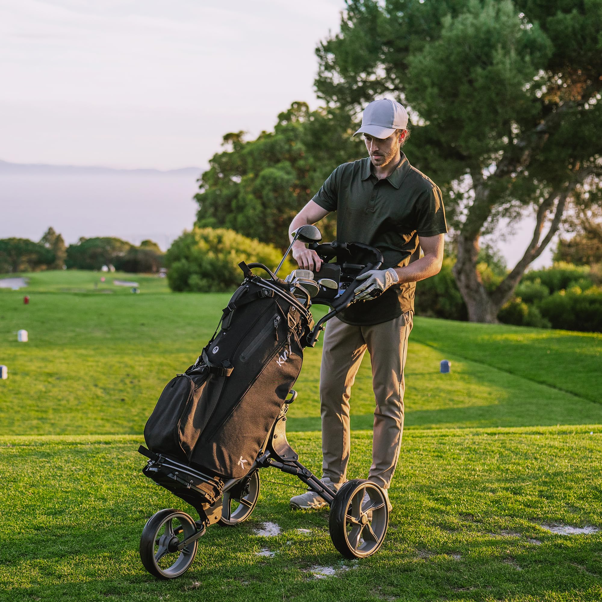 Kvv 3 Wheel Foldable/Collapsible Golf Push Cart Ultra Lightweight Smallest Folding Size, New-Version Scorecard Holder Umbrella H