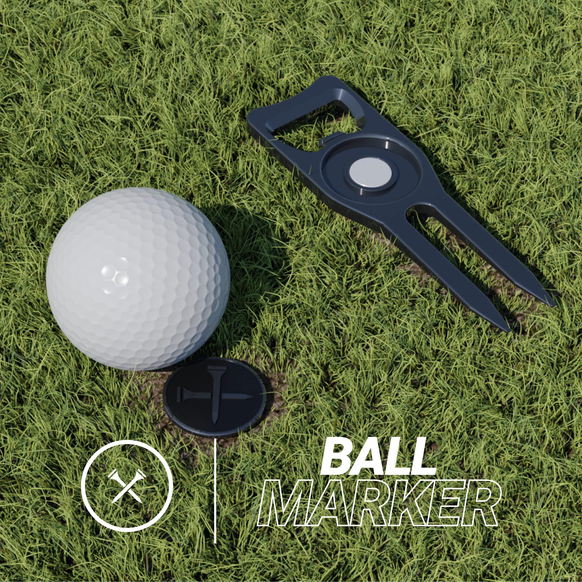 Blue Tees Golf - 6 In One Divot Repair Tool - Silver