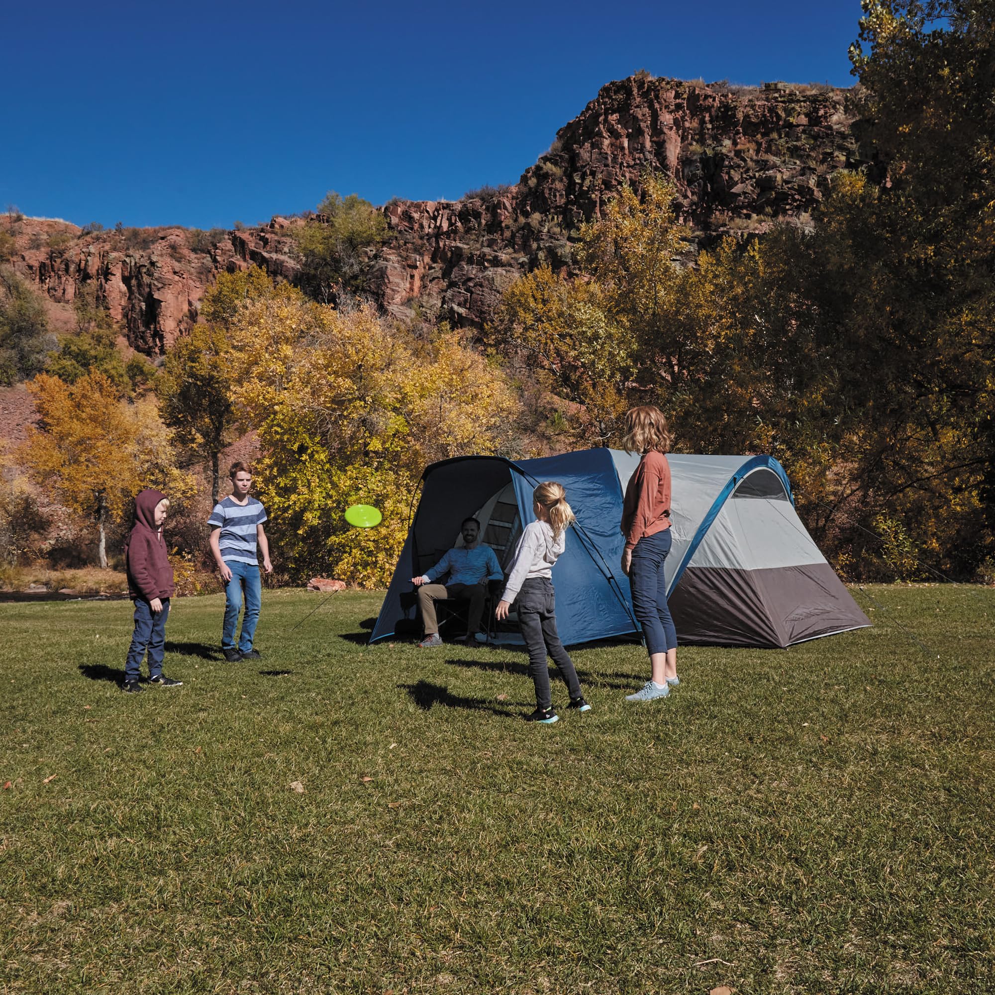 Wenzel Aspen Hills 8P Camp Cabin Tent - Huge 8 Person Car Camping Shelter, Fits 3 Queen Airbeds, 4 Windows, Waterproof Fly, 10 Y