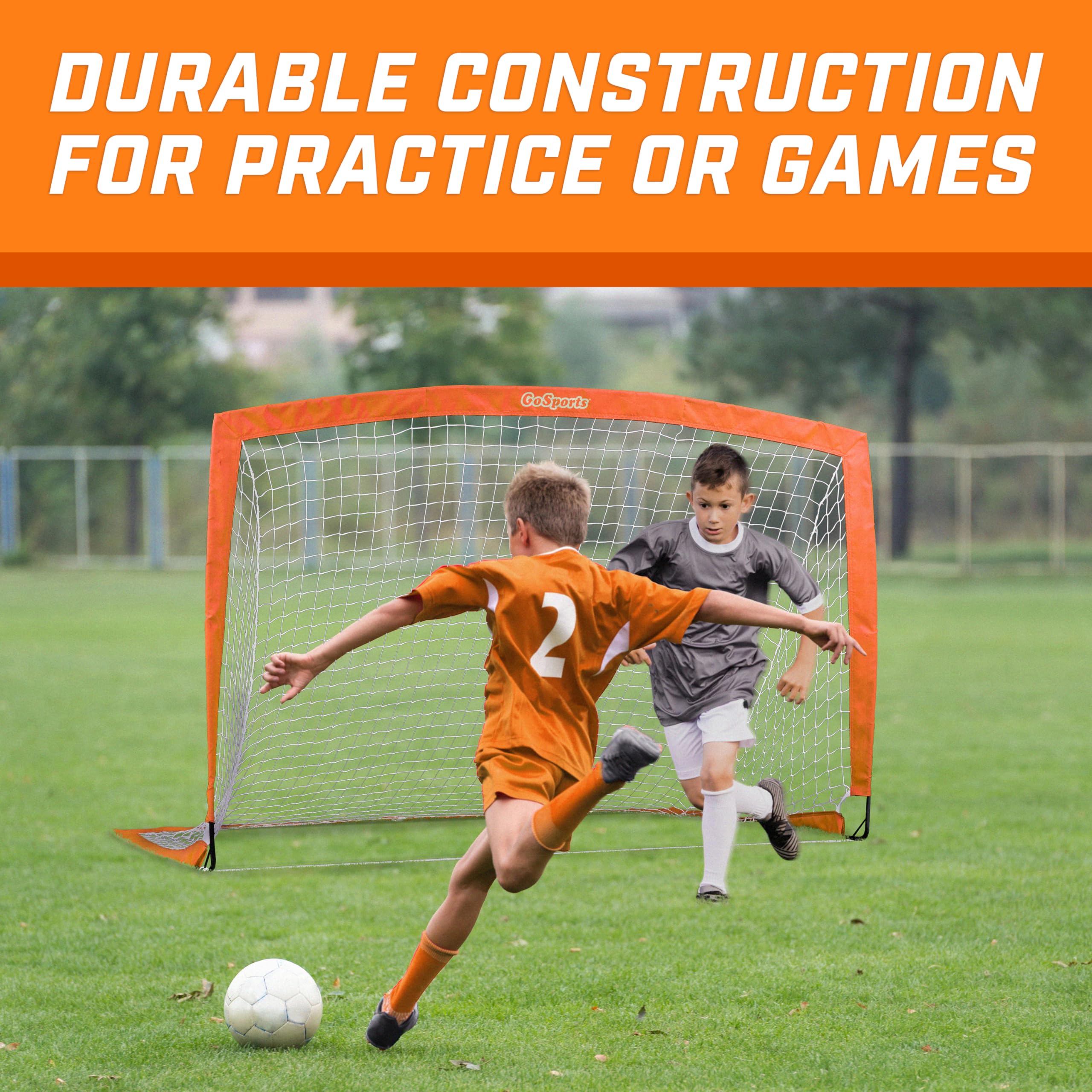 GoSports Team Tone 6 ft x 4 ft Portable Soccer Goal for Kids - Pop Up Net for Backyard - Orange