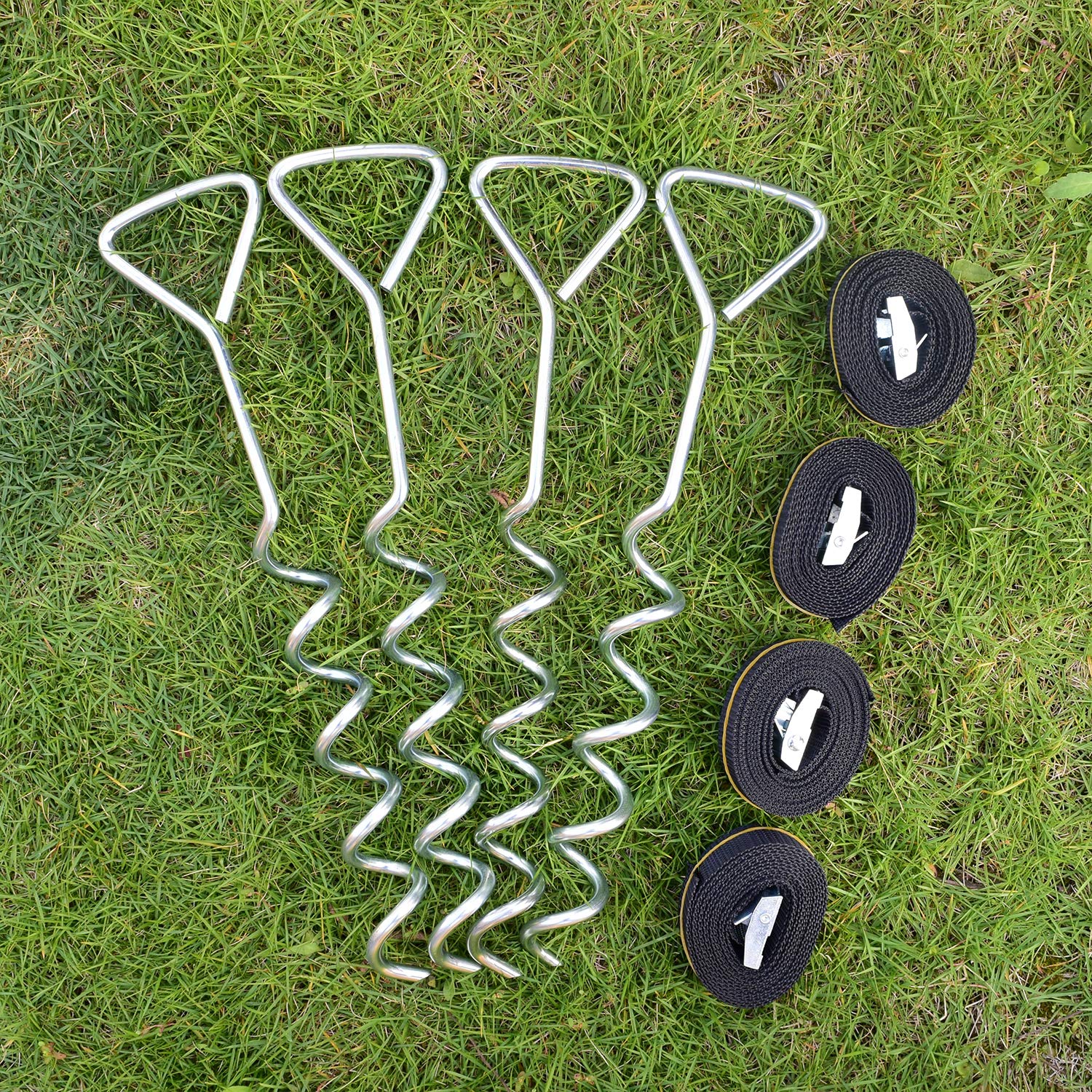 Mysit Trampoline Stakes Trampoline Anchors Heavy Duty Spiral Trampoline Tie Down Anchor Kit 4 Pack, Trampoline Accessories Corks