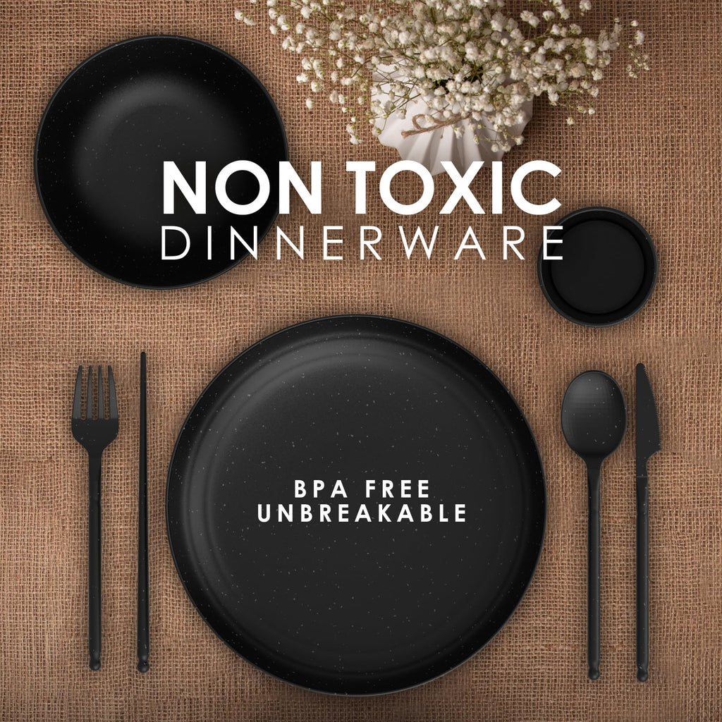 Dinethics Wheat Straw Dinnerware Sets For 4 - Alternate To Black Plastic Dishes - Dishwasher Microwave Safe Plates And Bowls Set