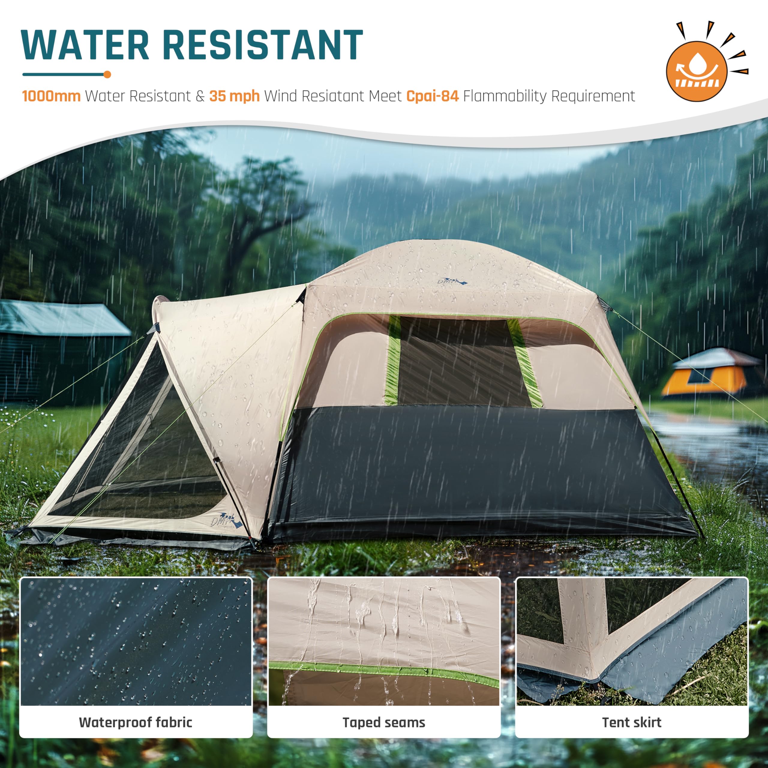Tents For Camping 10 Person Camping Tent With Screen Porch, Weatherproof Large Cabin Tent With Rainfly And Carry Bag, Family Ten