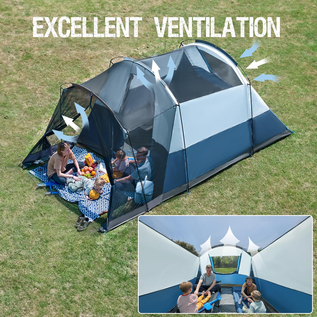Portal 6 Person Family Camping Tents With Screen Porch, Weater Resistant 7' Tall Tent With Rainfly & Upgrated Poles, Easy Setup