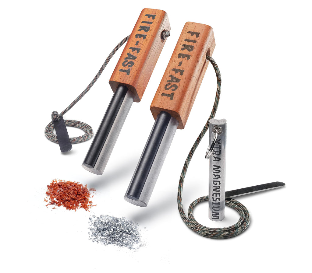 Fire-Fast Trekker Twin. Two Trekkers Plus Extra Mag Rod. Best Emergency Waterproof Survival Firestarters. Magnesium And Euro Fir