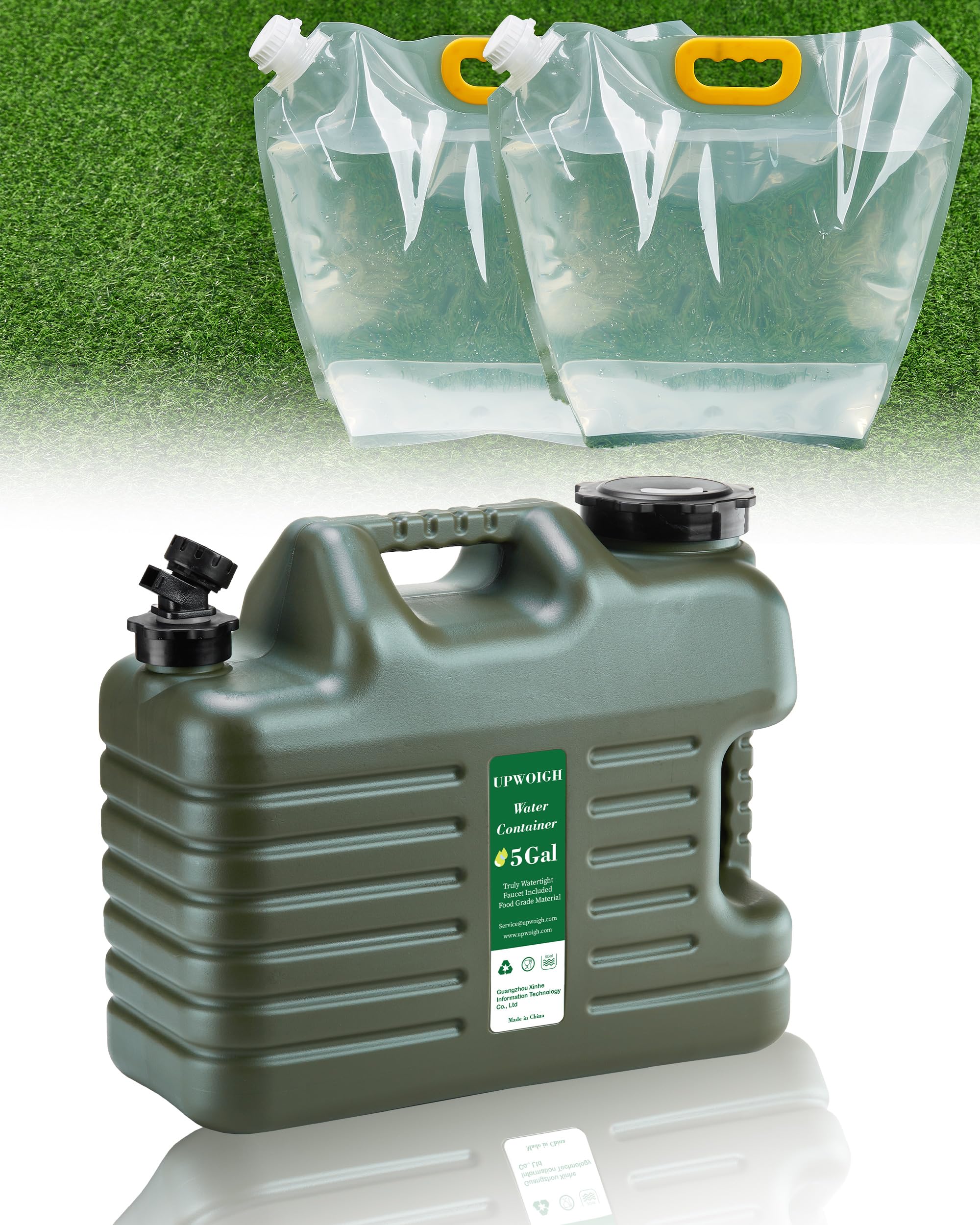 5 Gallon Water Jug And 2.6Gal Collapsible Water Bag Set Of 2,Thickened Water Storage Overlanding Gear Containers, Camping Essent