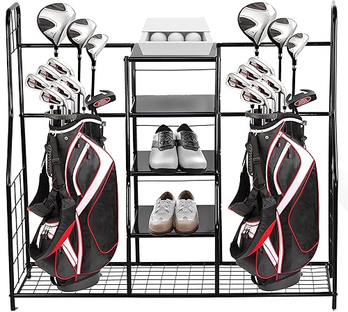 Home-It Golf Bag Sports Dual Golf Storage Organizer Golf Organizer Rack