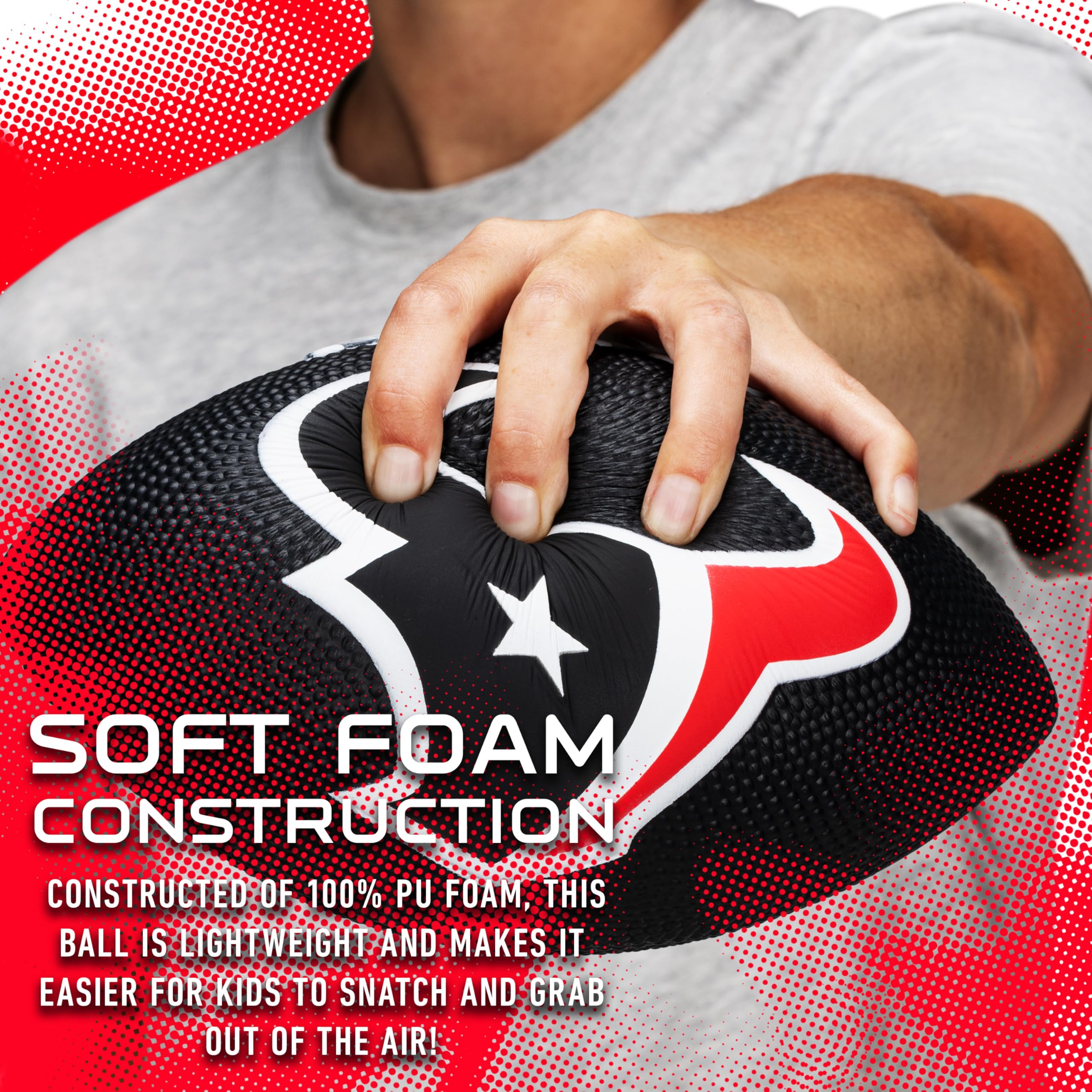 Franklin Sports Nfl Houston Texans Football - Kids Foam Football - Soft Football - Mini Size - Perfect For Gameday - 8.5'' 3D Lo