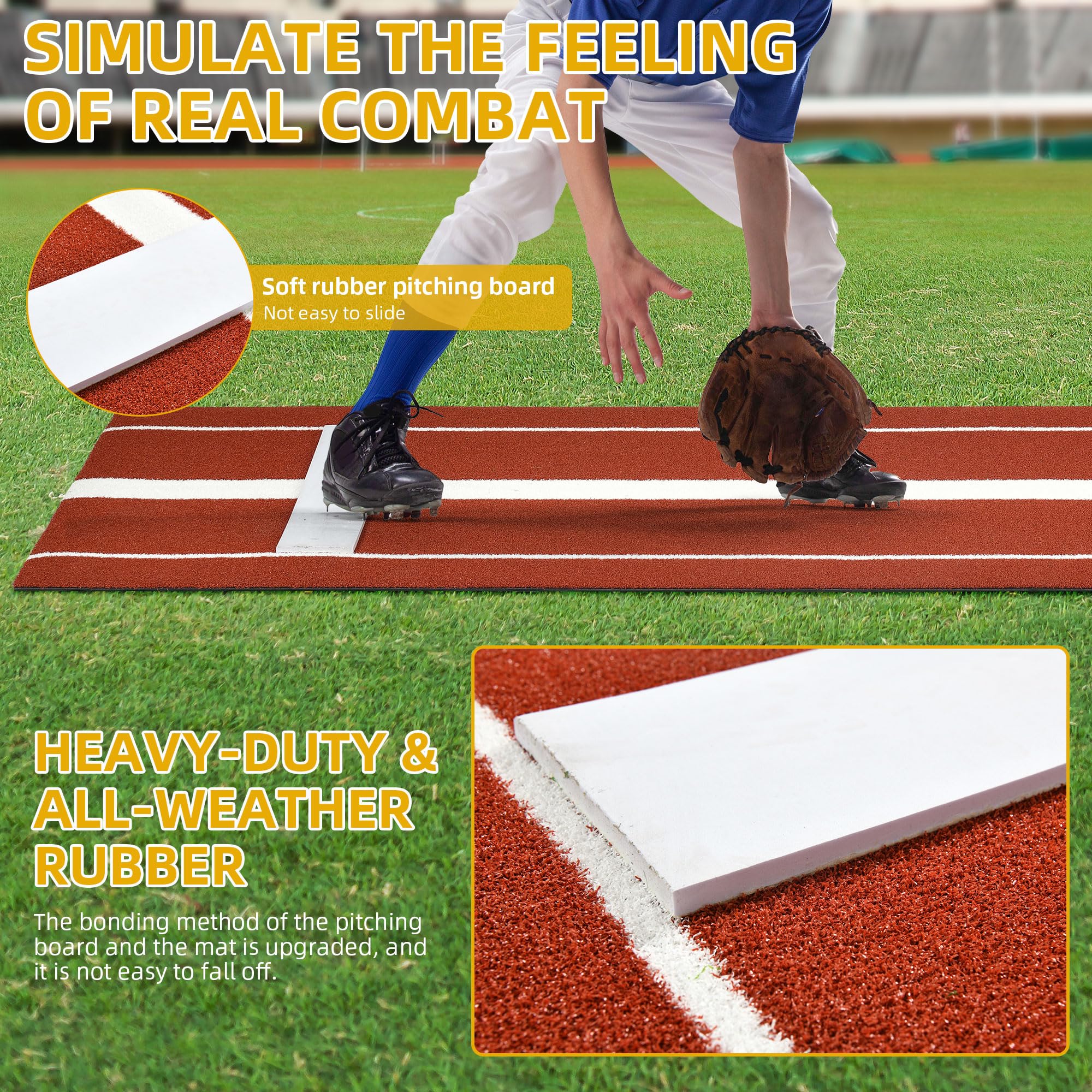Shopsource Softball Pitching Mat, 10 x 3 FT Baseball Training Surface, Upgraded Anti-Slip With Stitched Embroidery Turf, Soft Ru