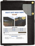 Windscreensupplyco 60-70 12 Ft X 16 Ft Mesh Tarpshade Cloth 9-Needle Knitted Heavy Duty Black With Grommets For Green House, Gar