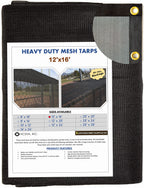 Windscreensupplyco 60-70 12 Ft X 16 Ft Mesh Tarpshade Cloth 9-Needle Knitted Heavy Duty Black With Grommets For Green House, Gar