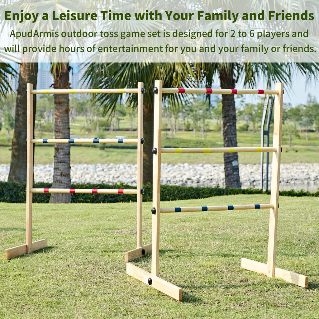 Apudarmis Ladder Toss Game Set, 35X26In Pine Wooden Golf Ladder Lawn Game With 6 Bolos Balls And Carrying Case - Outdoor Backyar