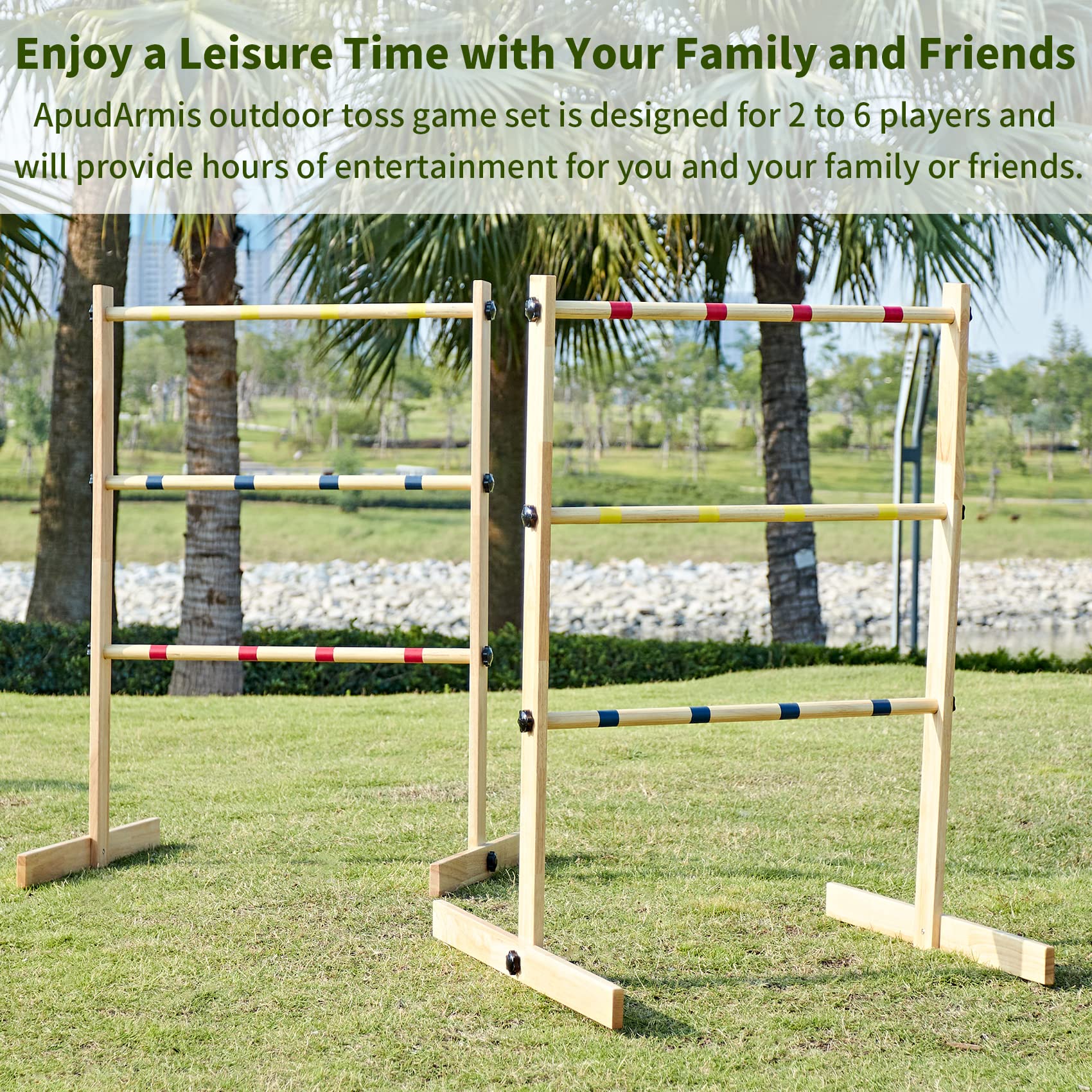 Apudarmis Ladder Toss Game Set, 35X26In Pine Wooden Golf Ladder Lawn Game With 6 Bolos Balls And Carrying Case - Outdoor Backyar