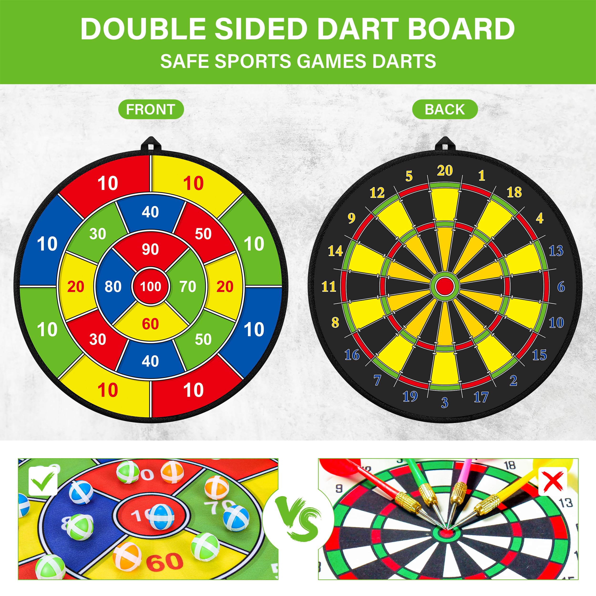 29'' Large Dart Board For Kids, Kids Double-Sided Dart Board With Sticky Balls And Darts, Indoor/Outdoor Sport Fun Party Play Ga