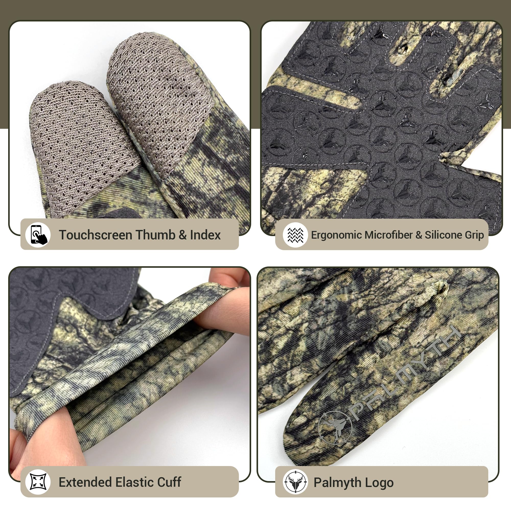 Palmyth Hunting Gloves For Men Lightweight Camo Glove Outdoor Mossy Veil L/Xl