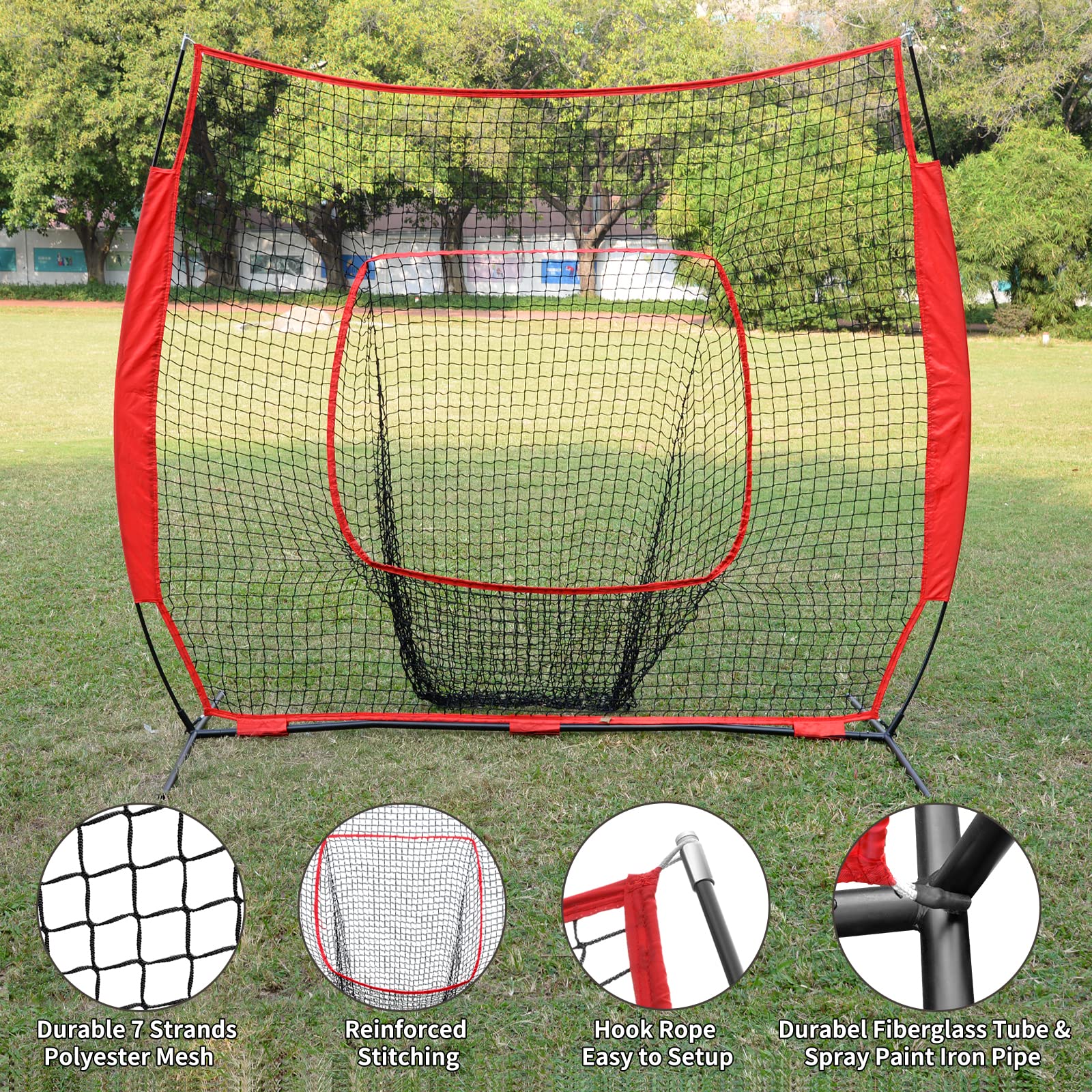 Hikeen Baseball Softball Net,7 '  7 'Baseball Practice Net With Baseball Tee For Hitting And Pitching Portable Backstop With Car