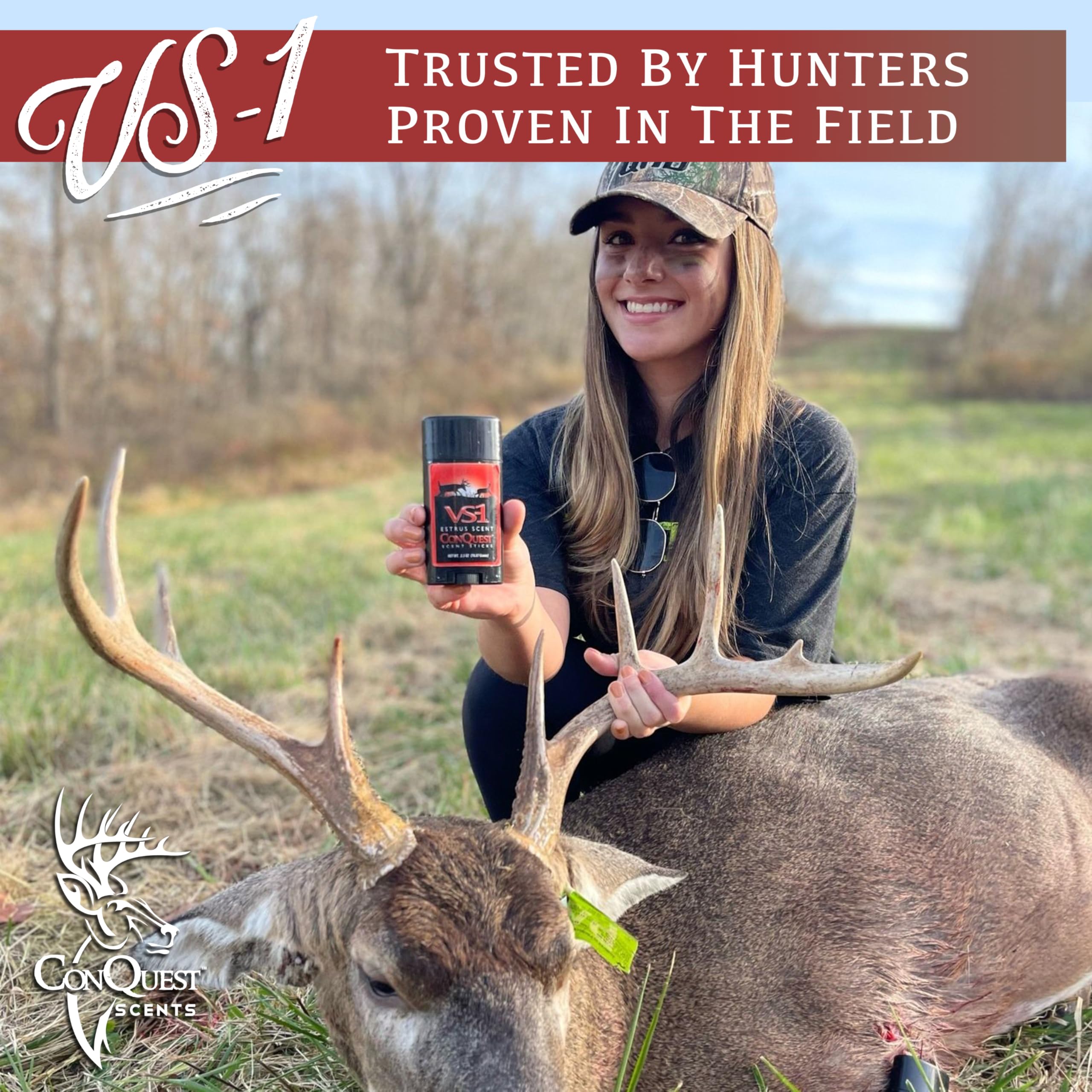 Conquest Scents Vs-1 Deer Scent Stick - Deer Attractant & Doe Estrus Scent, For Pre-Rut, Rut, And Post-Rut, Versatile Hunting Wa