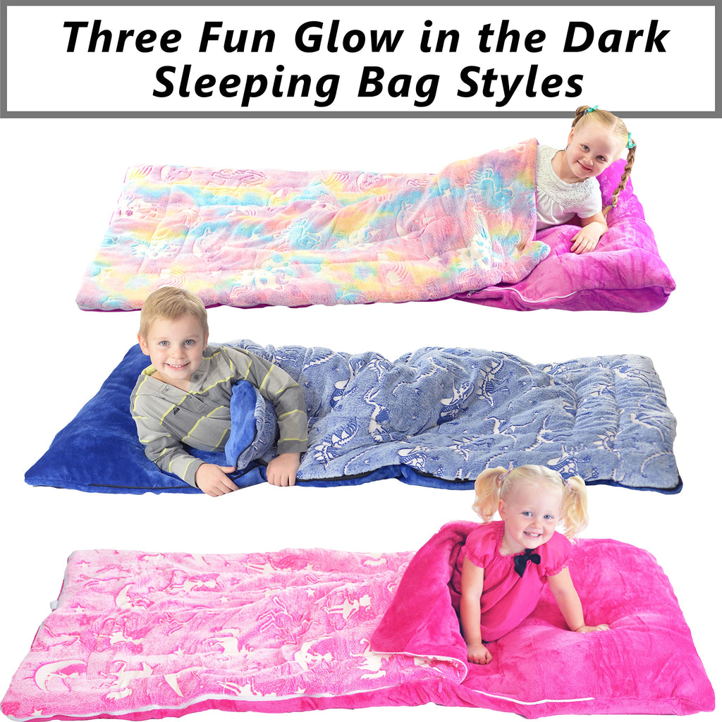 Glow-In-The-Dark Unicorn Sleeping Bag For Girls - Plush, Luminescent Pink Nap Mat, 66 X 30In