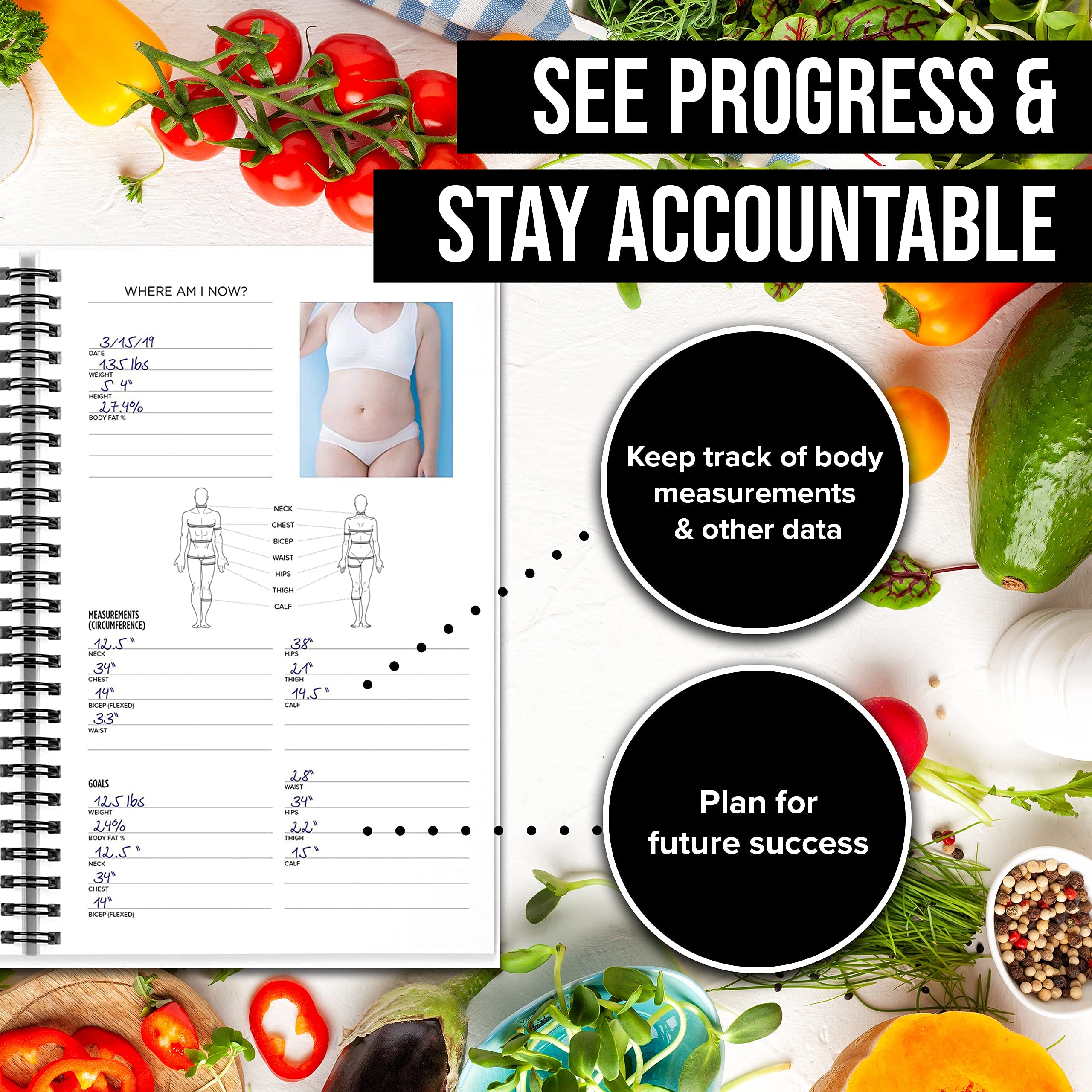 Newme Fitness Journal For Women/Men, Food & Workout Journal, Planner Log Book To Track Weight Loss, Muscle Gain, Gym Bodybuildin