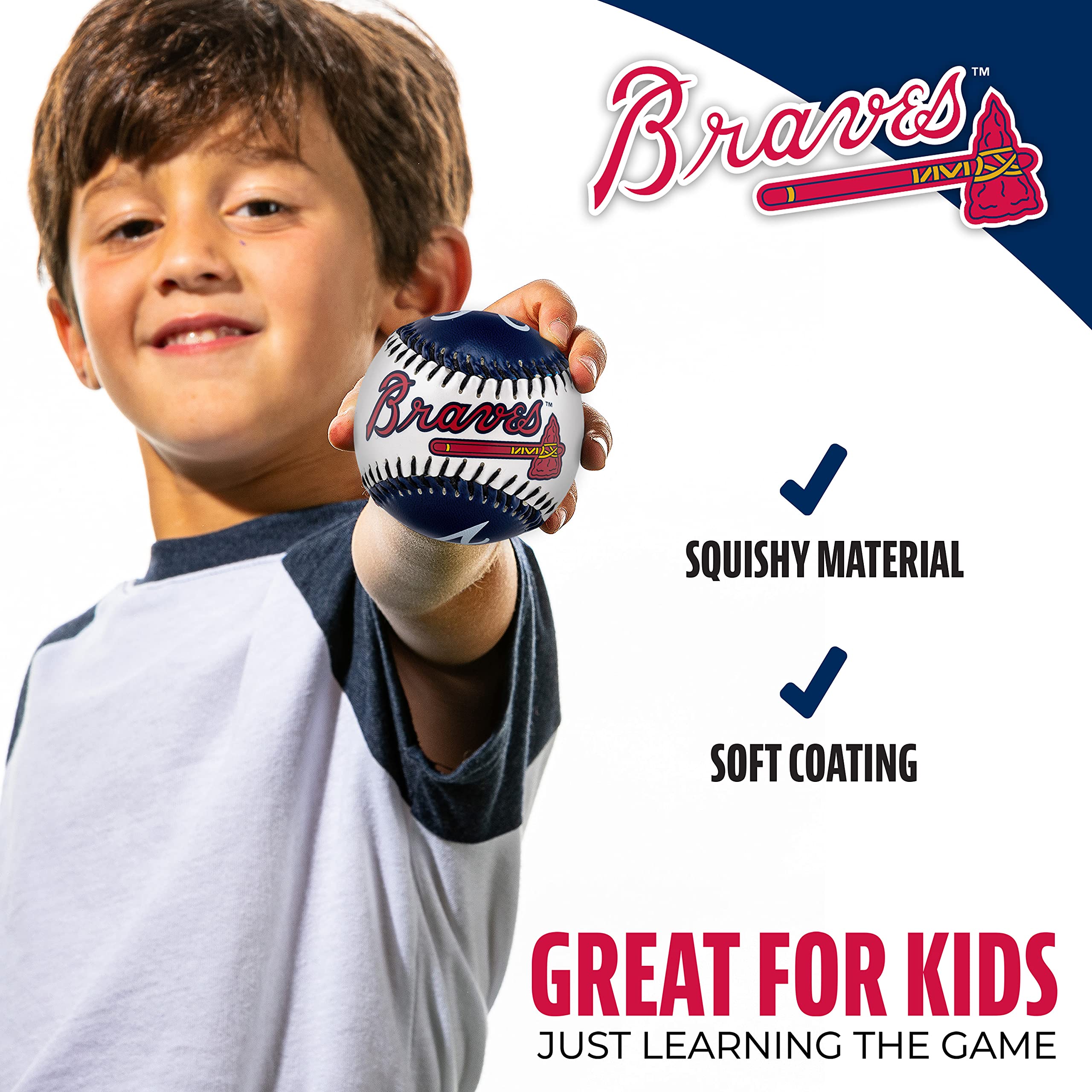 Franklin Sports Atlanta Braves Mlb Team Baseball - Mlb Team Logo Soft Baseballs - Toy Baseball For Kids - Great Decoration For D