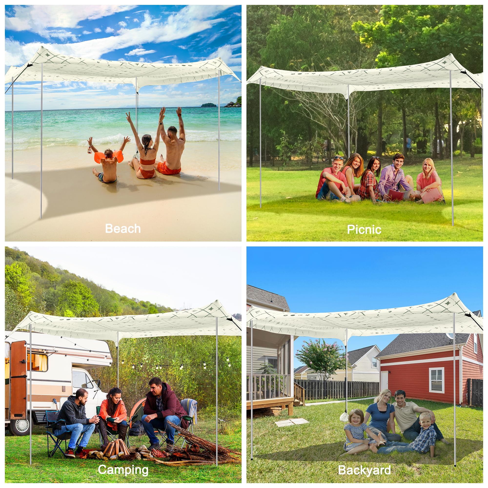 Beach Tent, Beach Canopy Sun Shade Upf 50+, Portable 10  10 Ft Camping Sun Shelter With Sandbags, Poles, Ground Pegs And Anti-Wi