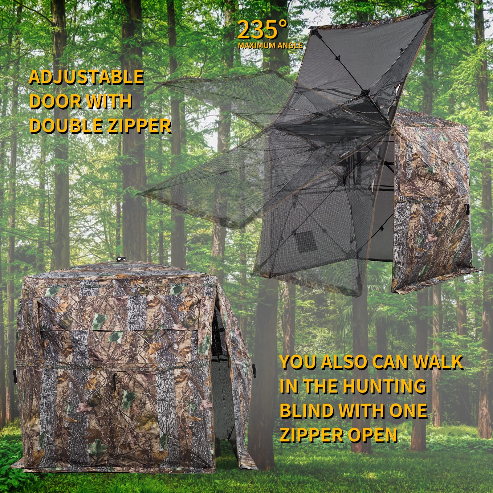 Funhorun Hunting Blind 360 Degree See Through Ground Blind For Deer Hunting, 2/3 Person Pop Up Camouflage Tent For Deer And Turk
