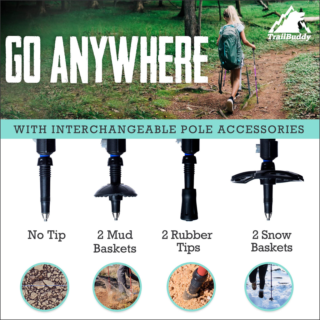 Trailbuddy Collapsible Hiking Poles - Pack Of 2 Trekking Poles For Hiking, Camping & Backpacking - Lightweight, Adjustable Alumi