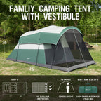 Portal 6 Person Family Tent For Camping With Screen Room, Weather Resistant Tall Tent With Rainfly, Easy Setup For Family Outdoo
