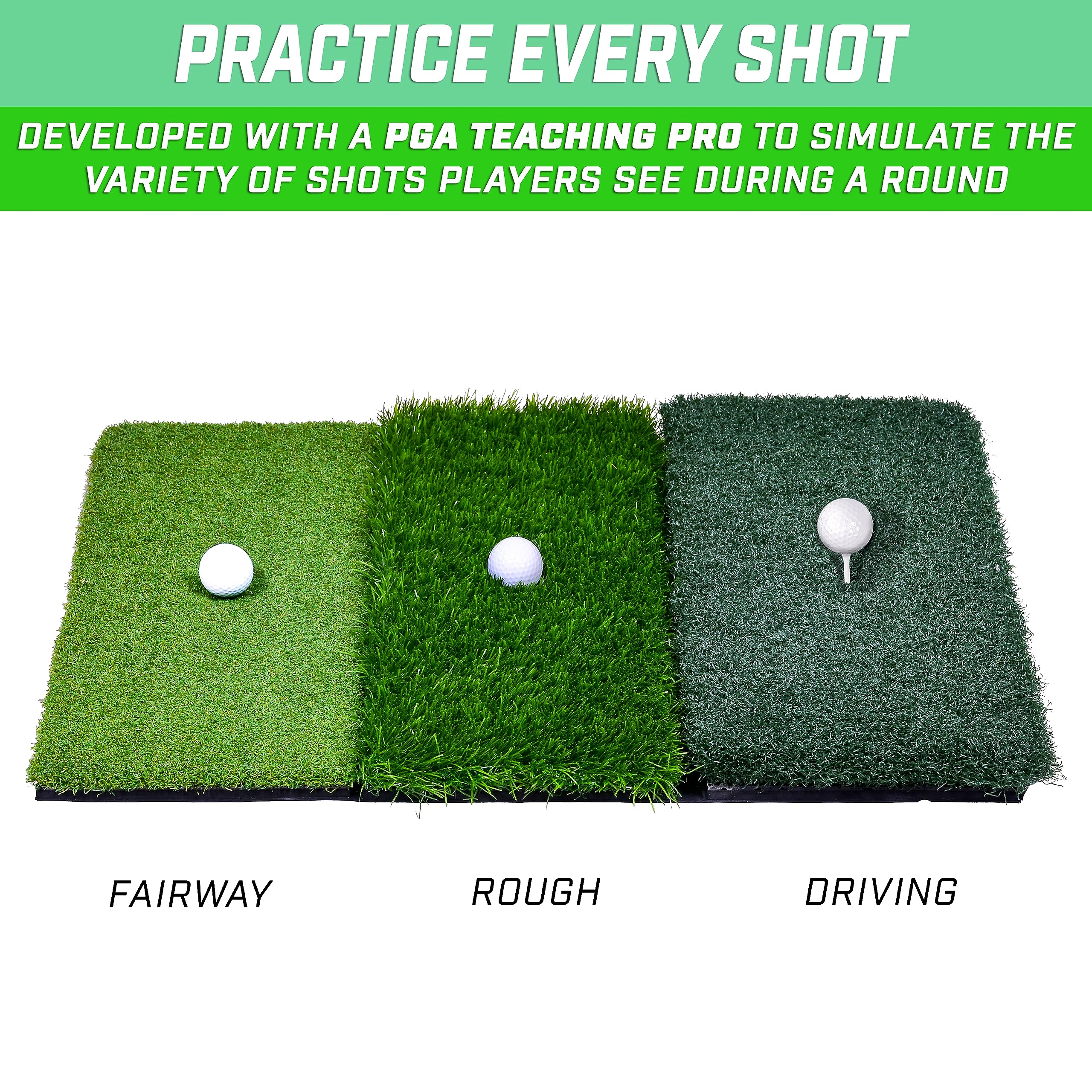 Gosports Tri-Turf Xl Golf Practice Hitting Mat - Huge 24 Inch X 24 Inch For Optimal Practice