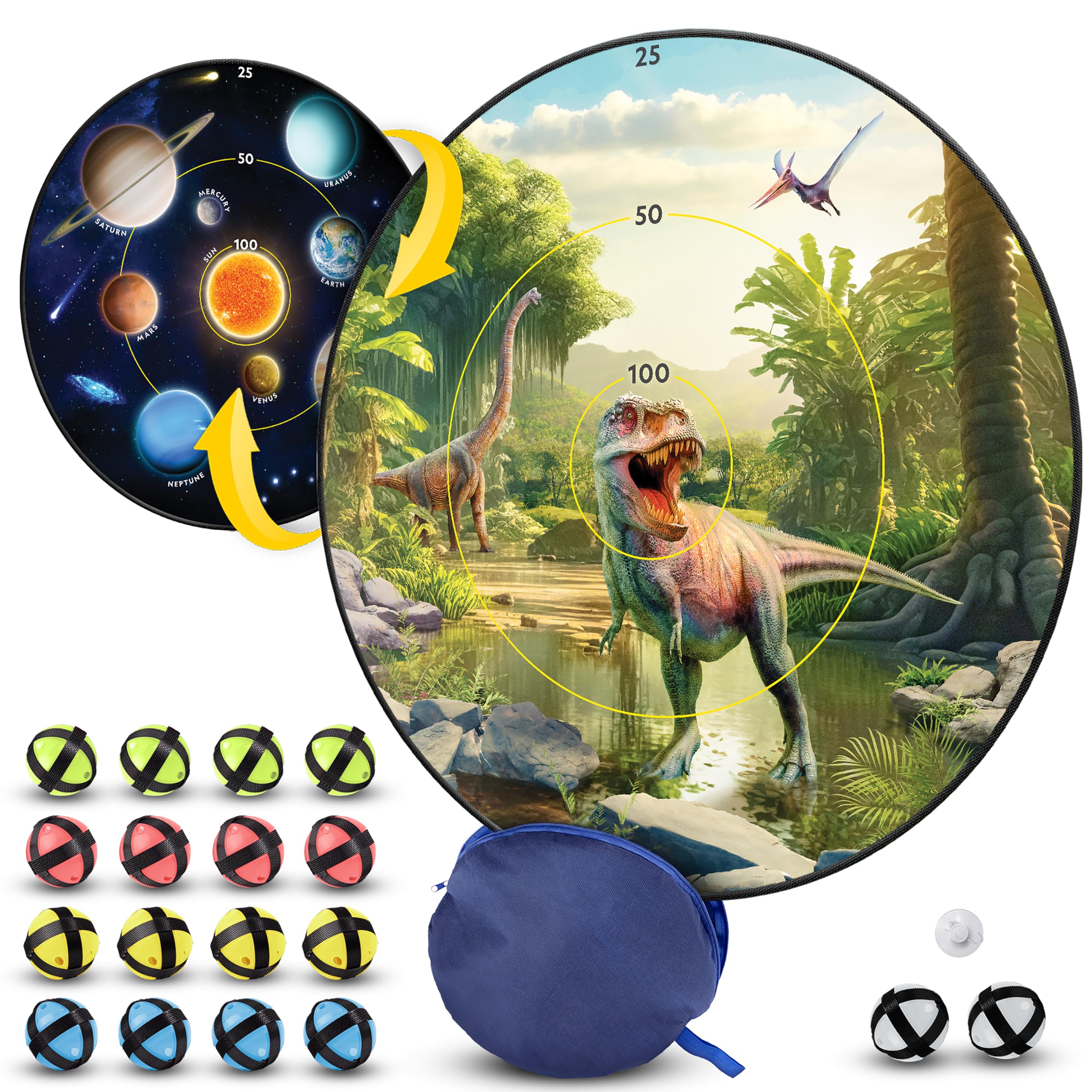 National Geographic Dart Board For Kids - Dart Ball Game Set With Lightweight 28'' Reversible Dartboard And Sticky Balls In 4 Co