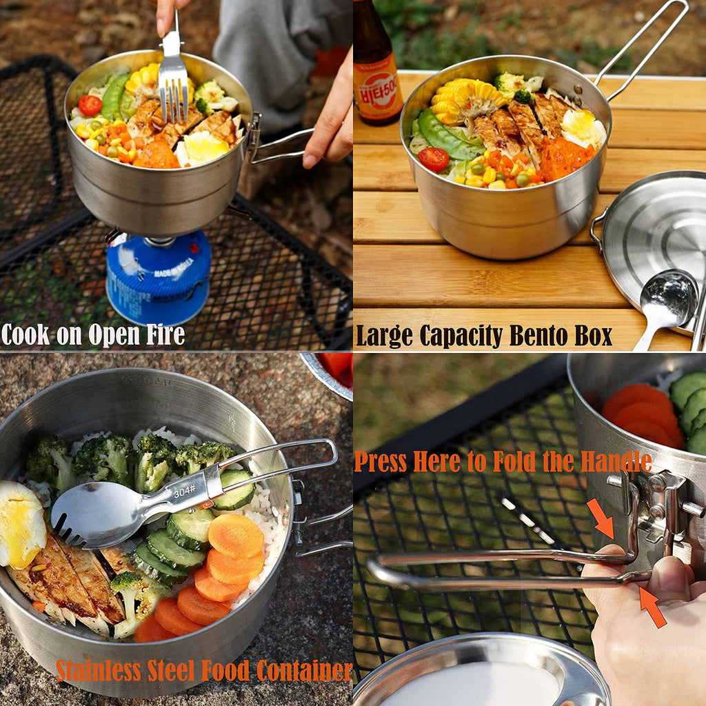 Pwpam Outdoor Cooking Pot Stainless Steel Camping Pot Large Capacity Pot Applicable For Camping Hiking And More Outdoor Activiti
