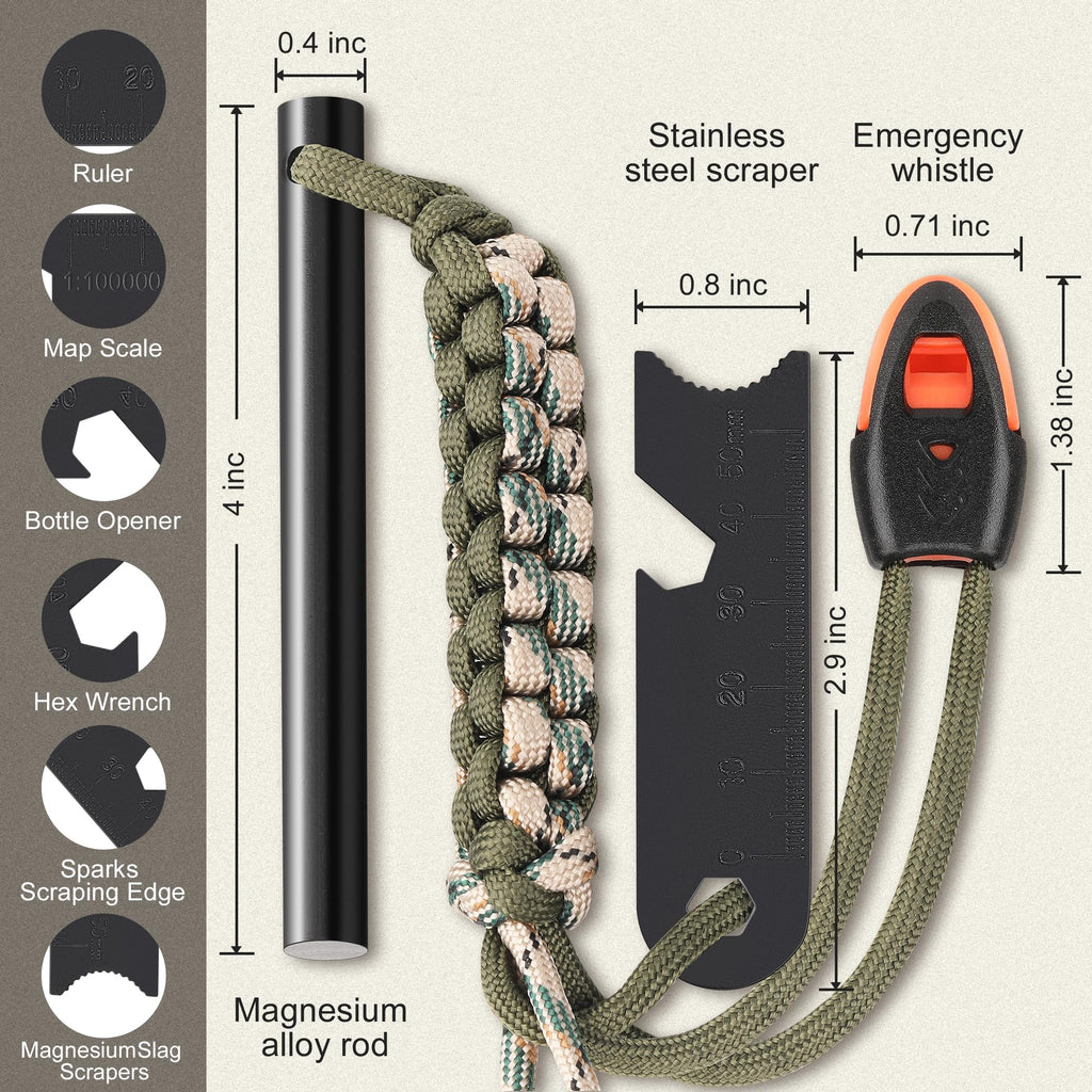 Clwryviduu Survival Fire Starter, 4 Inch Ferro Rod, Flint Fire Starters For Hiking And Camping, Flint And Steel Survival Tool Wi