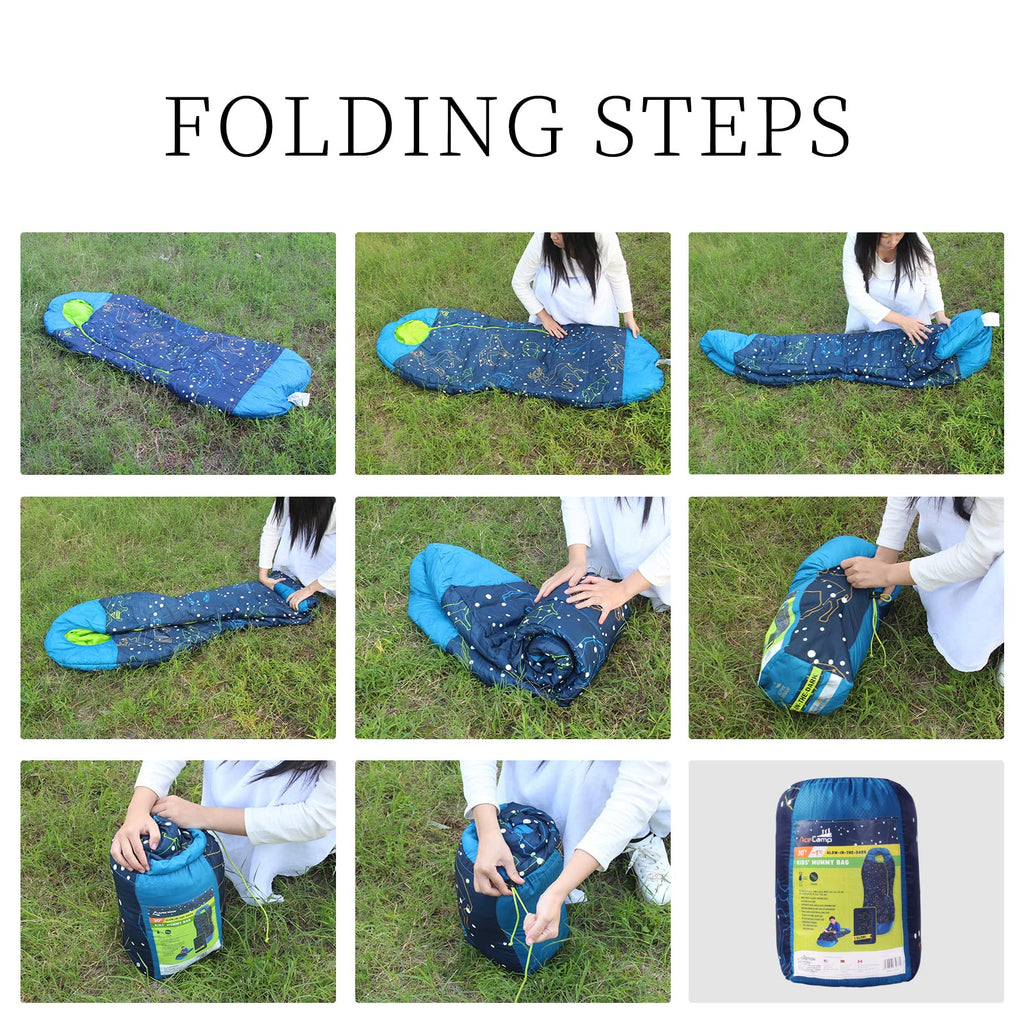 Acecamp Glow In The Dark Mummy Sleeping Bag For Kids And Youth, Temperature Rating 30?F/-1?C, Water-Resistant For Camping, Hikin