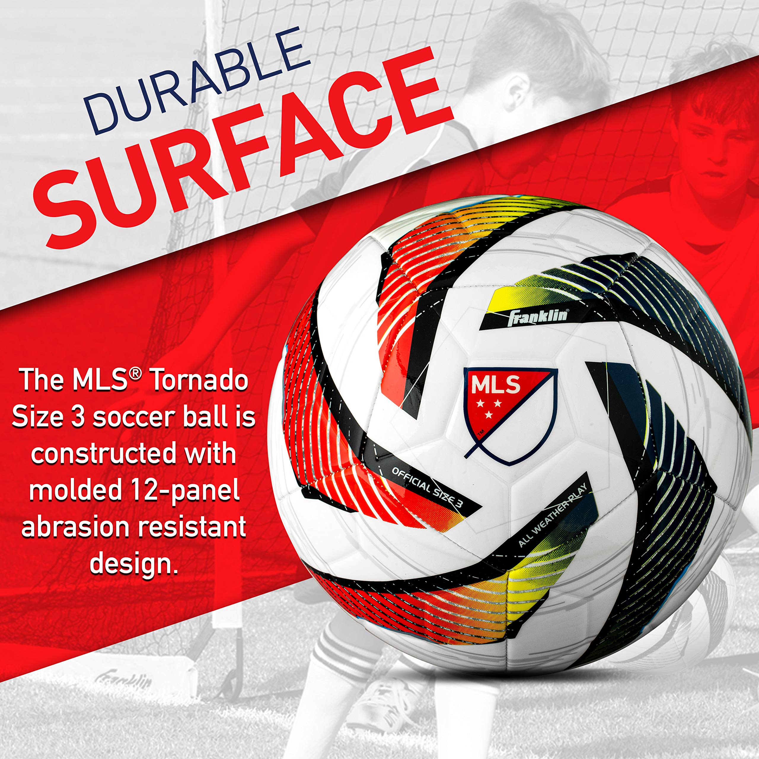 Franklin Sports Mls Tornado Kids Soccer Ball - Size 4 Youth Soccer Ball - Soft Cover - Great For Kids And Toddlers - Air Pump In