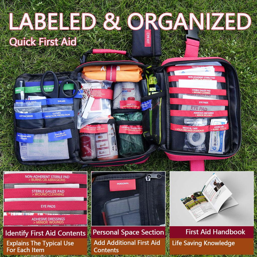?2023 Upgrade? Advanced First Aid Kit, Comprehensive Trauma First Aid Kits With Labelled Compartments For Cars, Home, Office, Ba