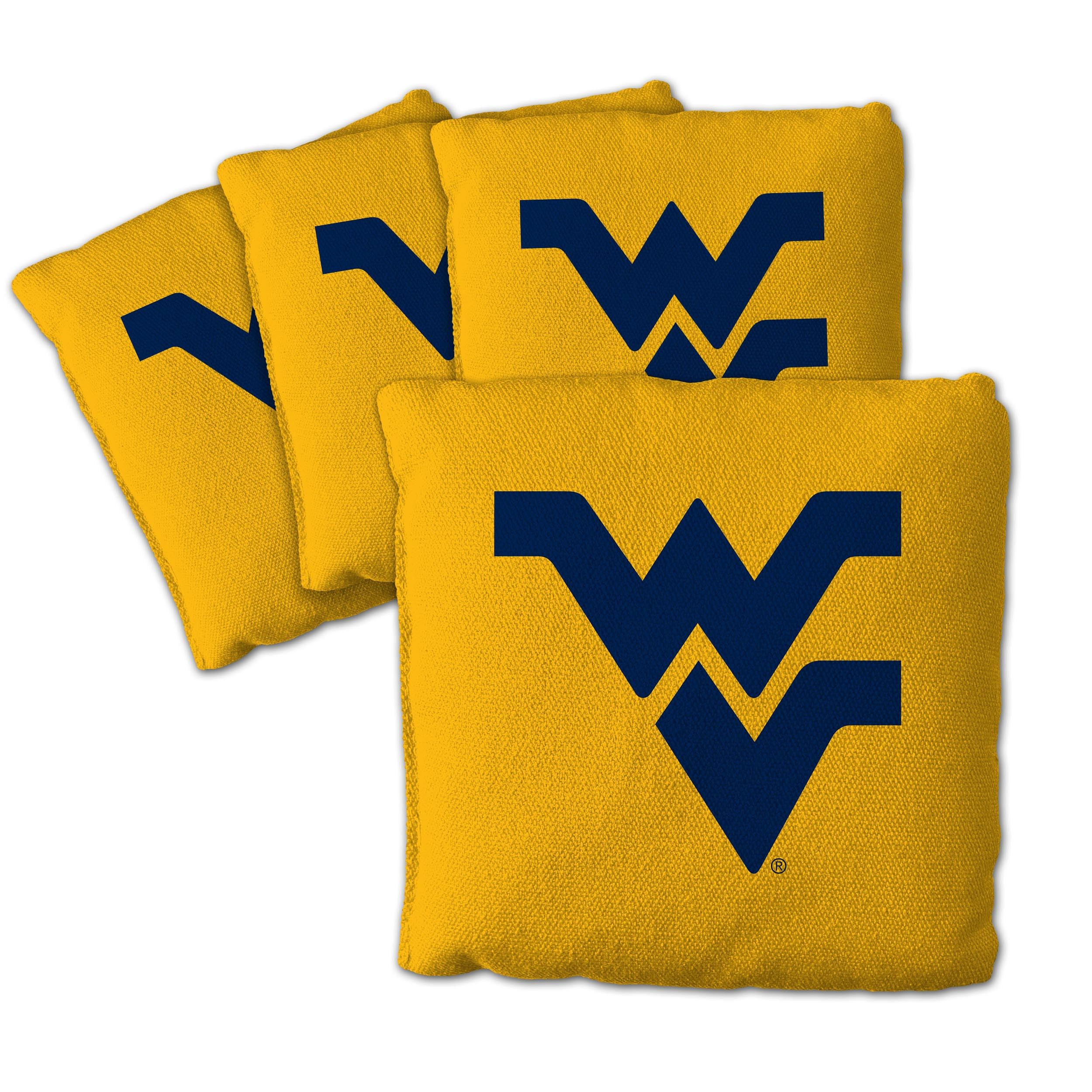 YouTheFan Officially-Licensed NCAA West Virginia Mountaineers Set of 4 Cornhole Bags - All Weather Regulation 6    x 6    Size -