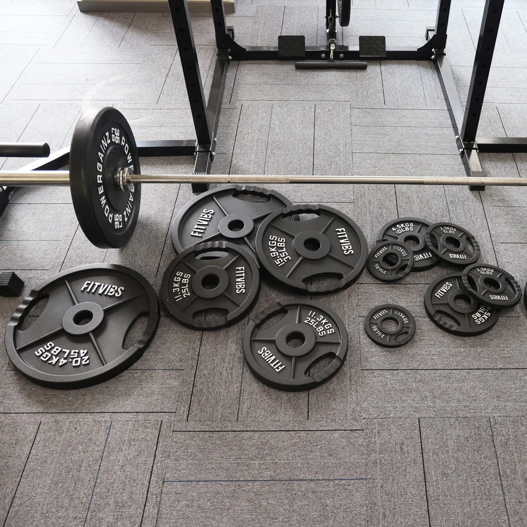 Fitvids Olympic 2-Inch Cast Iron Plate Weight Plate For Strength Training And Weightlifting, Two Hole Style, 35Lb Pair
