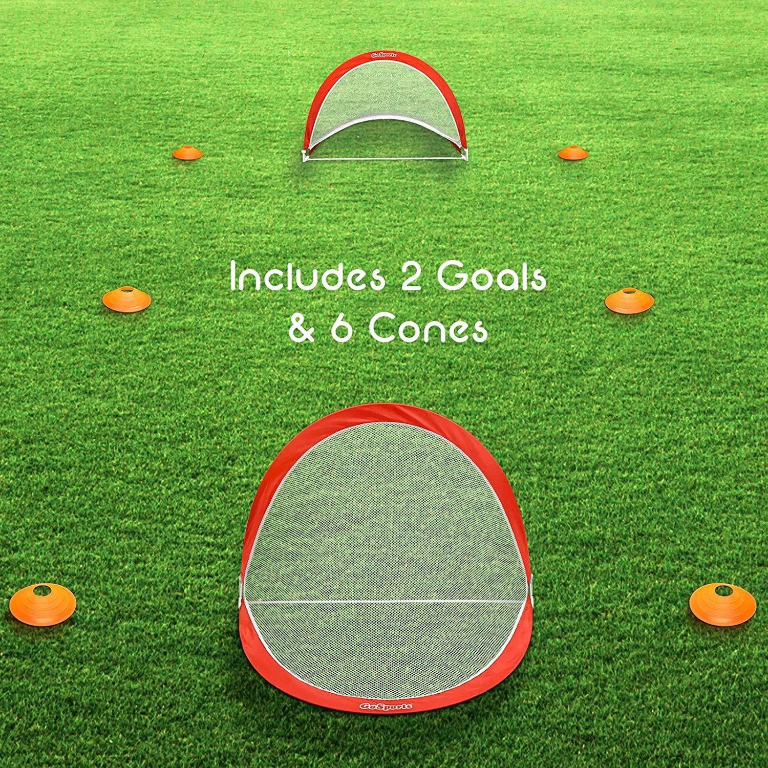 Gosports Portable Pop-Up Soccer Goals For Backyard - Kids & Adults - Set Of Two Nets With Agility Training Cones And Carrying Ca