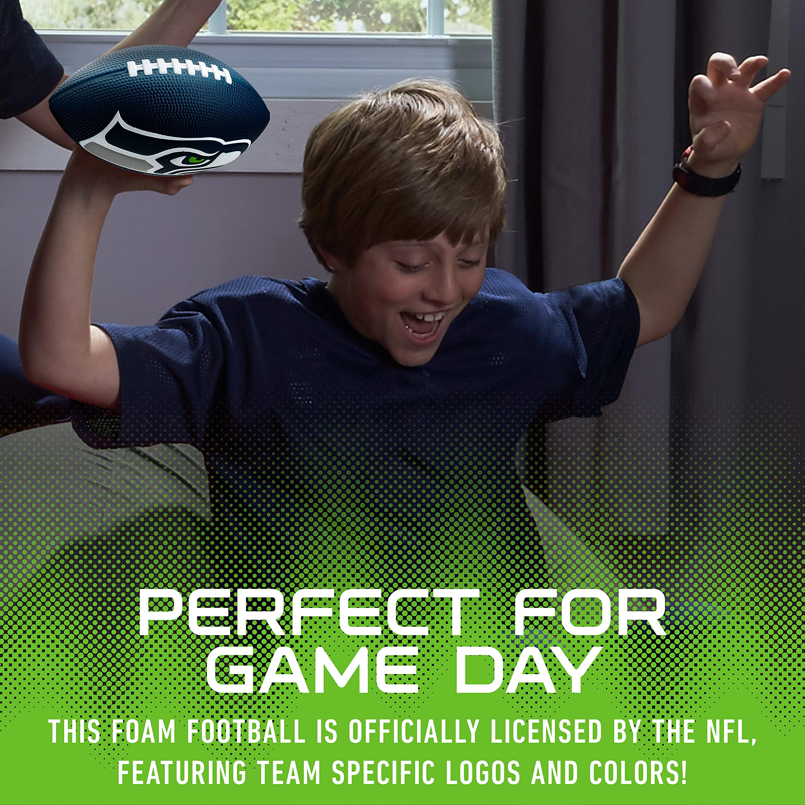 Franklin Sports Nfl Seattle Seahawks Football - Kids Foam Football - Soft Football - Mini Size - Perfect For Gameday - 8.5'' 3D