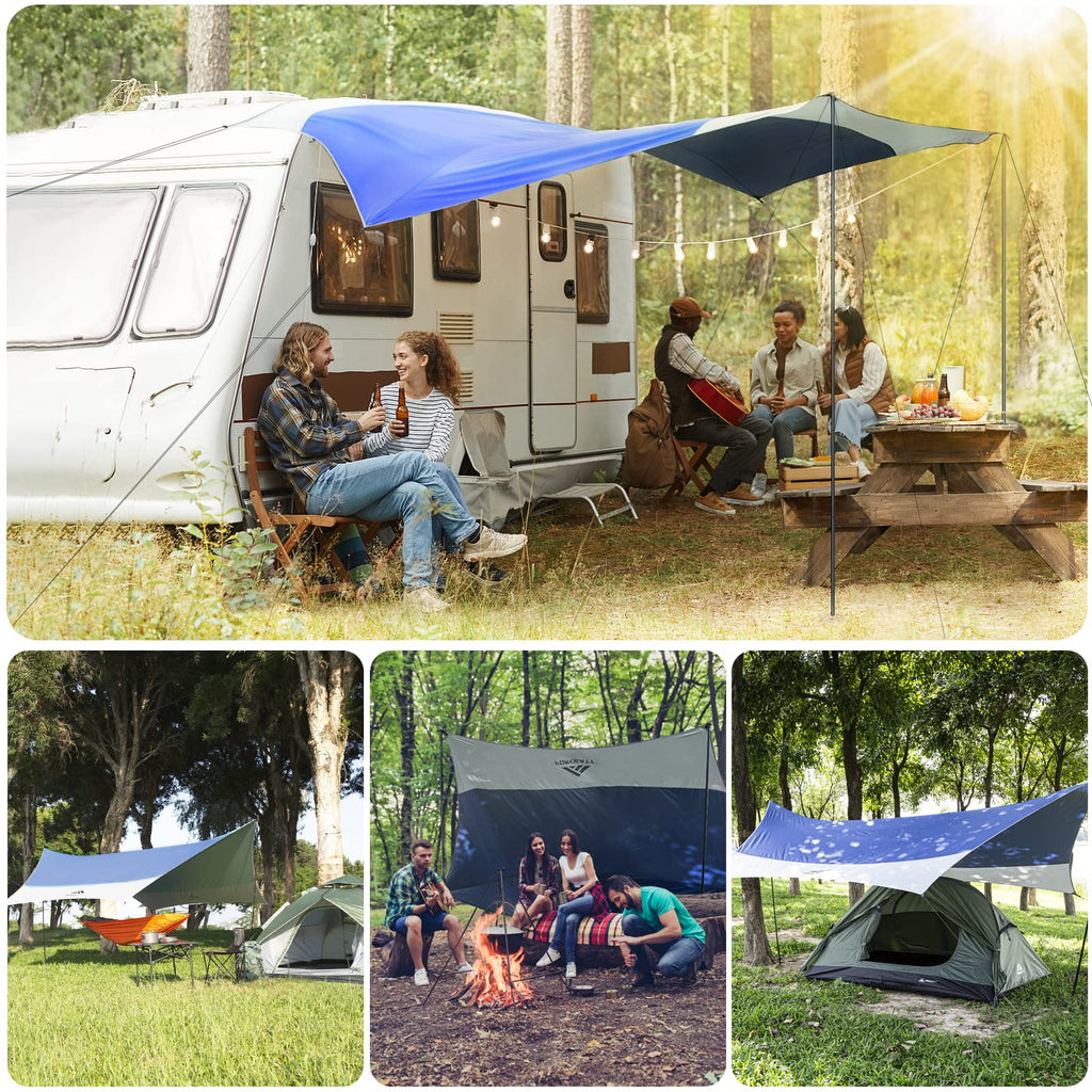 Forceatt 12X14Ft Waterproof Anti-Uv Camping Tarp With 2 Poles (Upf50+), Lightweight Sun Shelter For Car, Tent, Hammock In Hiking