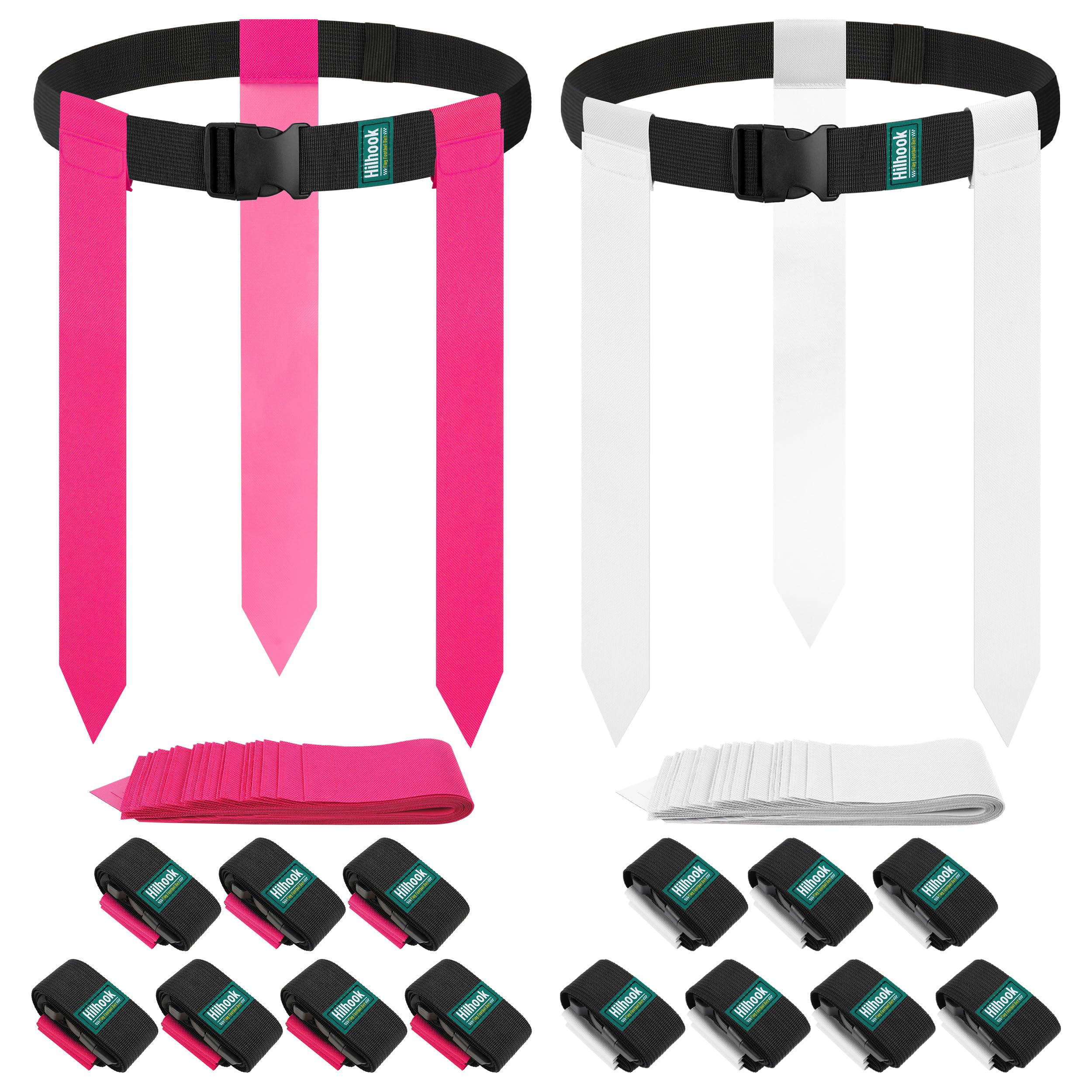Hilhook Flag Football Belts, 14 Player Flag Football Set with 42 Flags for Kids Youth and Adults Training Equipment (Pink and Wh