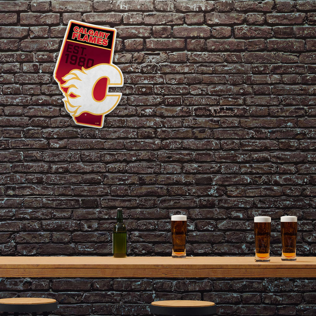 Rico Industries Nhl Calgary Flames State Shape Shape Cut Pennant - Home And Living Room D  Cor - Soft Felt Ez To Hang