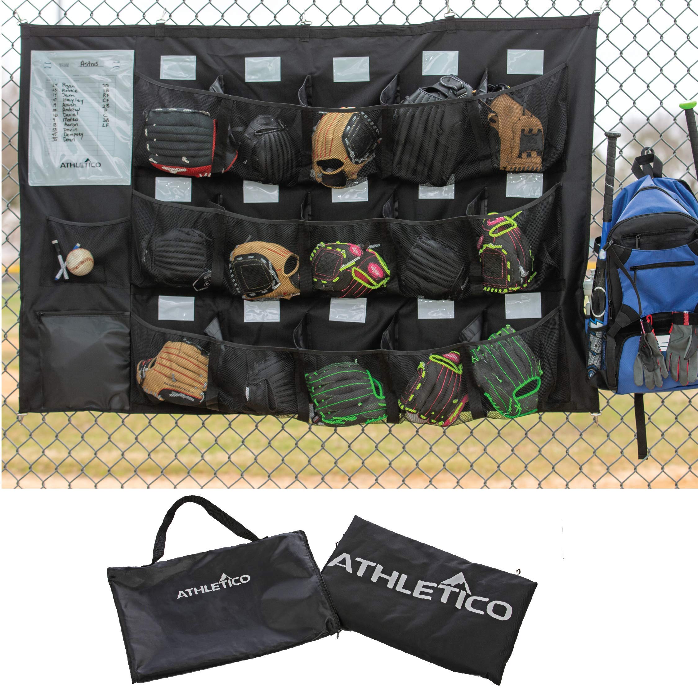Athletico 15 Player Dugout Organizer - Hanging Baseball Helmet Bag To Organize Baseball Equipment Including Gloves, Helmets, Bat