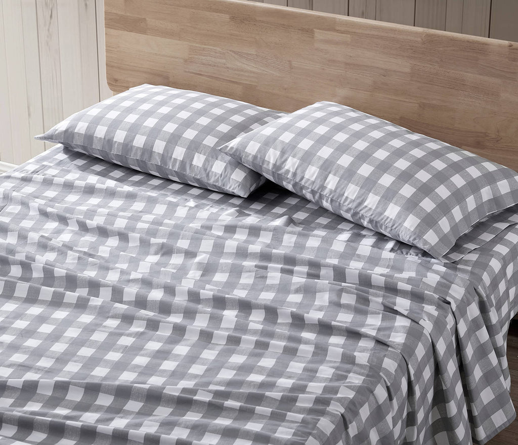 Eddie Bauer Home Sheets Cotton Percale Bedding Set, Crisp  Cool, Stylish Home Decor, King, Lakehouse Plaid Greywhite