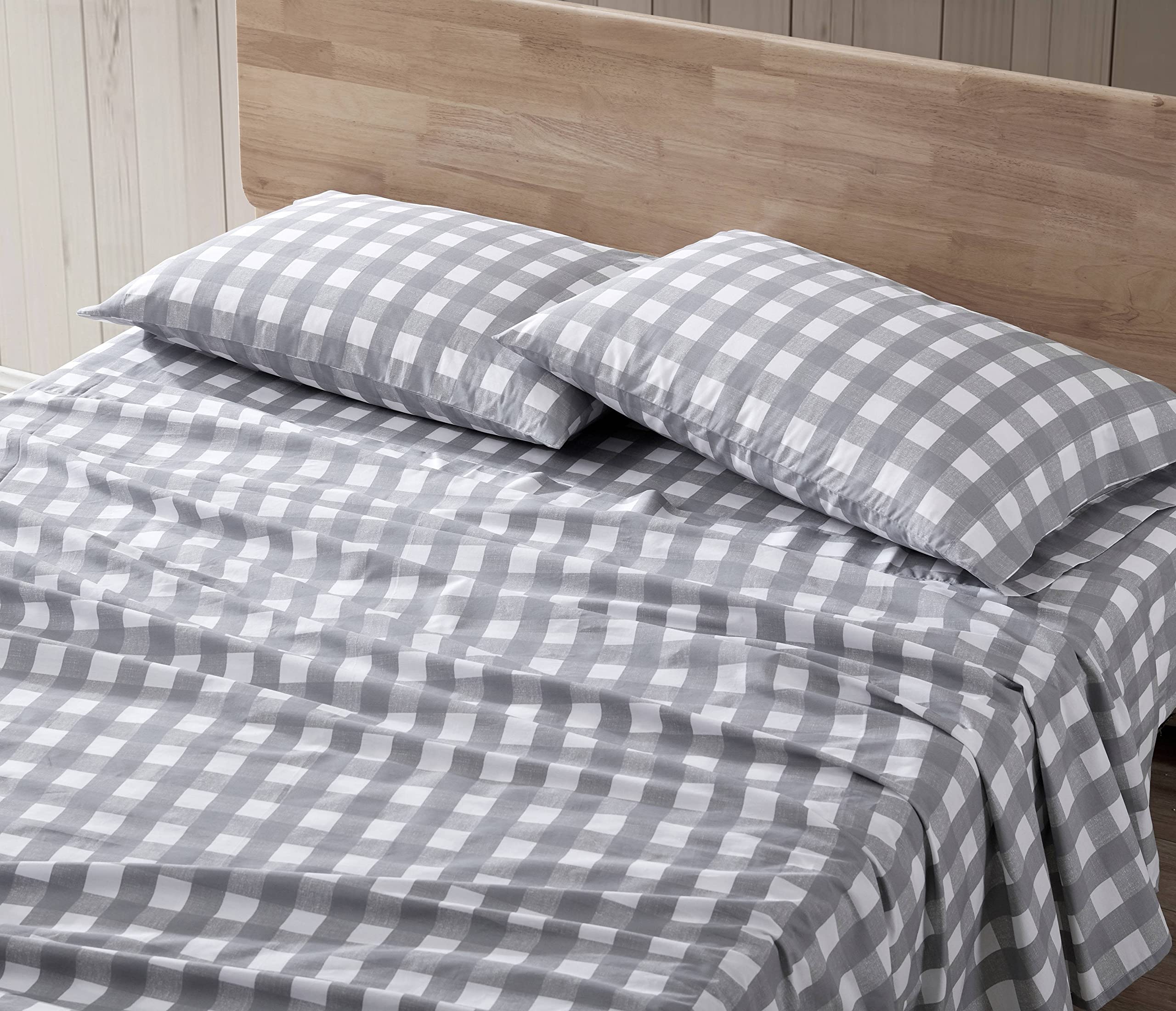 Eddie Bauer Home Sheets Cotton Percale Bedding Set, Crisp  Cool, Stylish Home Decor, King, Lakehouse Plaid Greywhite