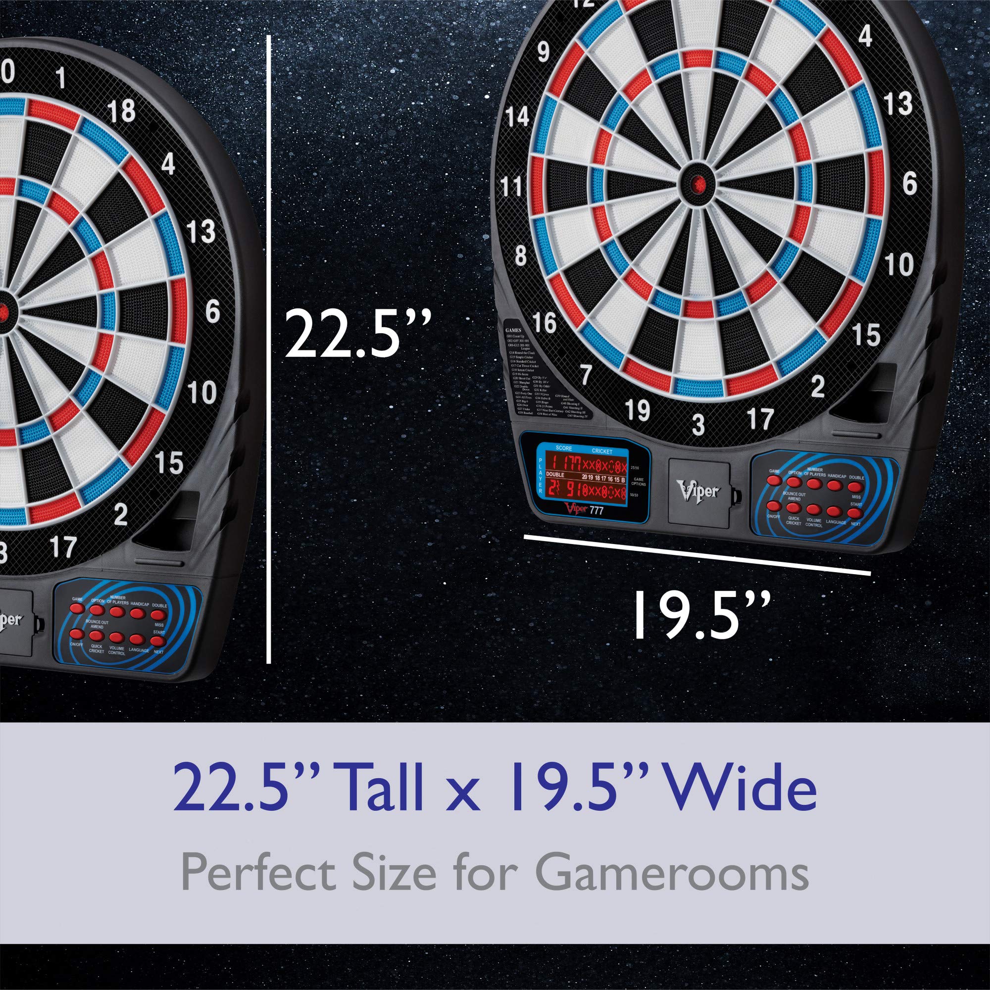 Viper By Gld Products 777 Electronic Dartboard Sport Size Over 40 Games Auto-Scoring Lcd Cricket Display Impact-Tough Target For