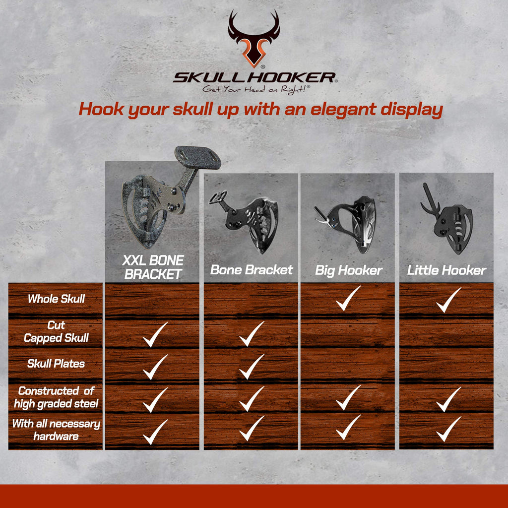 Skull Hooker Powder-Coated Steel Xxl Bone Bracket - Designed To Accommodate The Skull Plates Of Antlered And Horned Species Such
