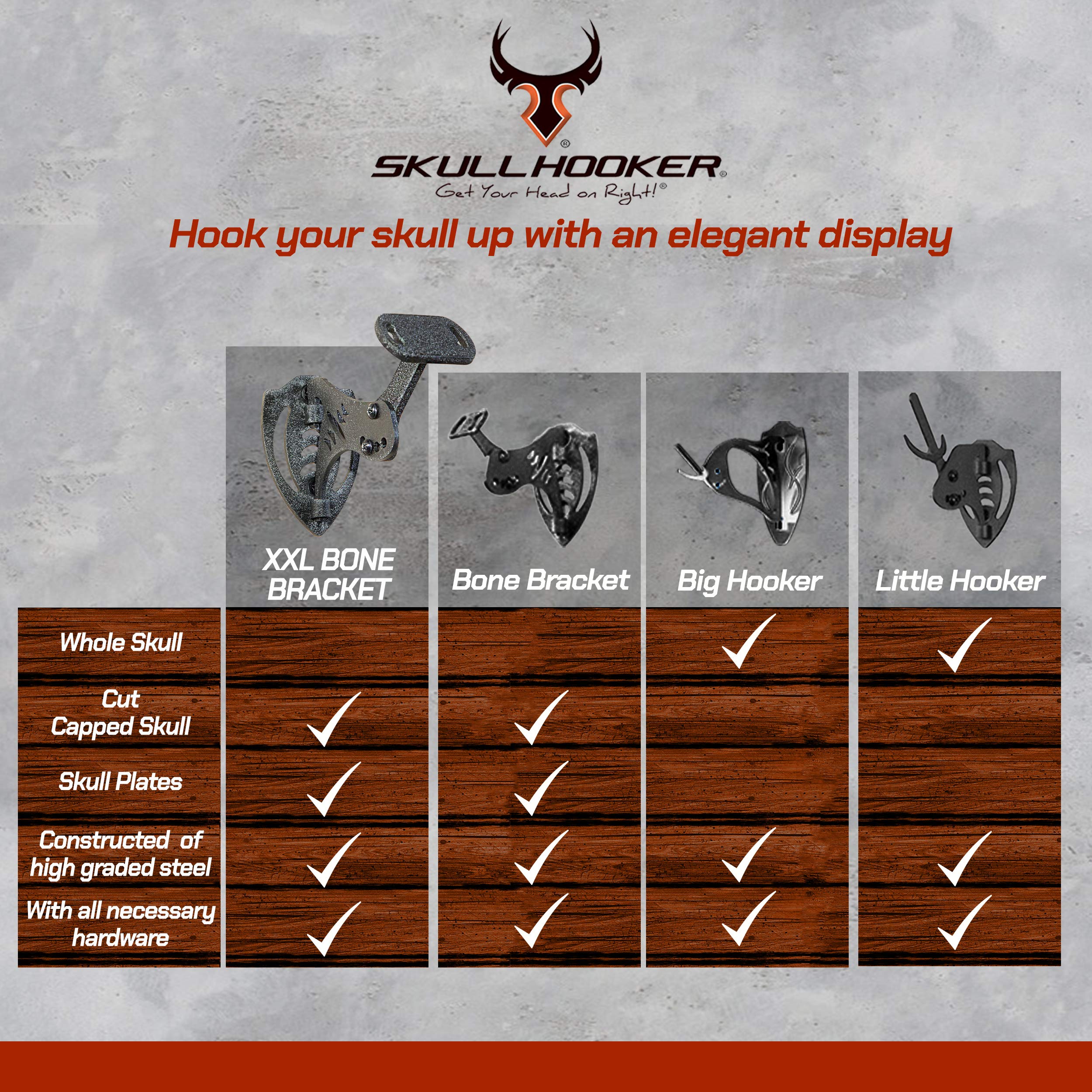 Skull Hooker Powder-Coated Steel Xxl Bone Bracket - Designed To Accommodate The Skull Plates Of Antlered And Horned Species Such